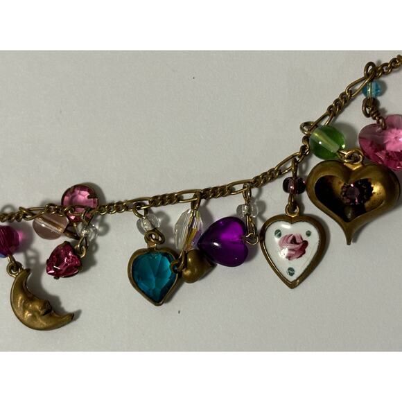 Vintage Pididdly Links Whimsical Necklace 24" Heart Charms Enamel, Glass, Unique - Picture 6 of 6